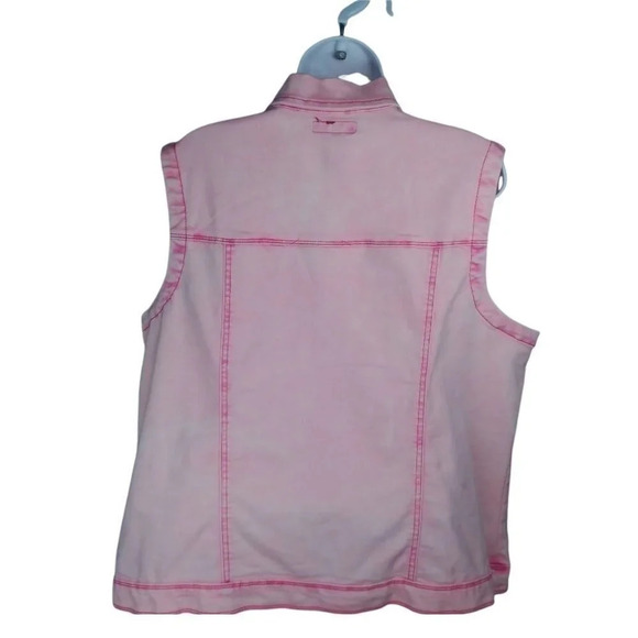 Claire France Sleeveless Stretch Jean Jacket  Faded Pink Salmon Orange Silver 16 - Picture 6 of 8